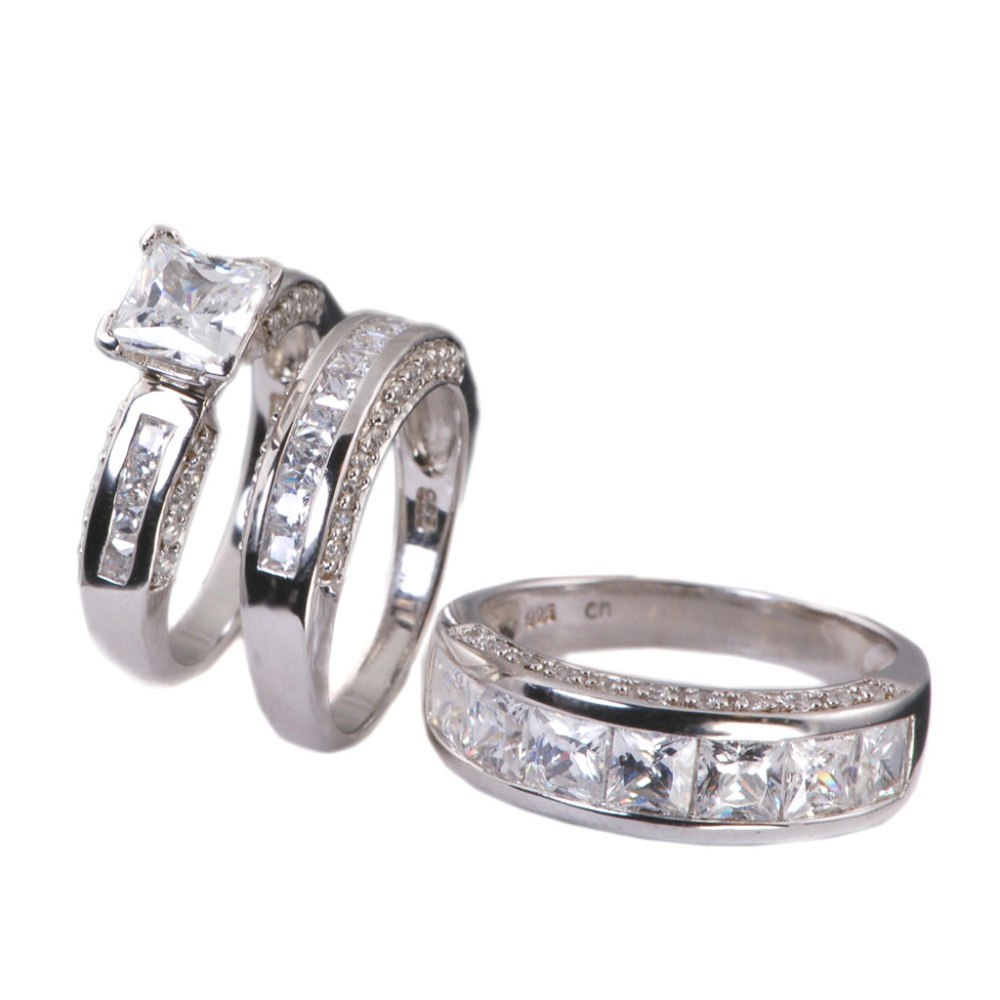 His Hers Real 925 Wedding Engagement Ring Set